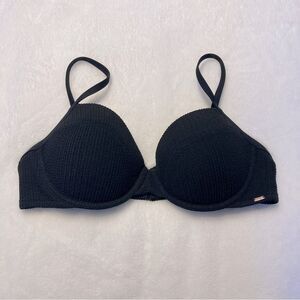 Victoria’s Secret PINK XL Black Crinkle Ribbed Bikini Swim Top Swimsuit Padded